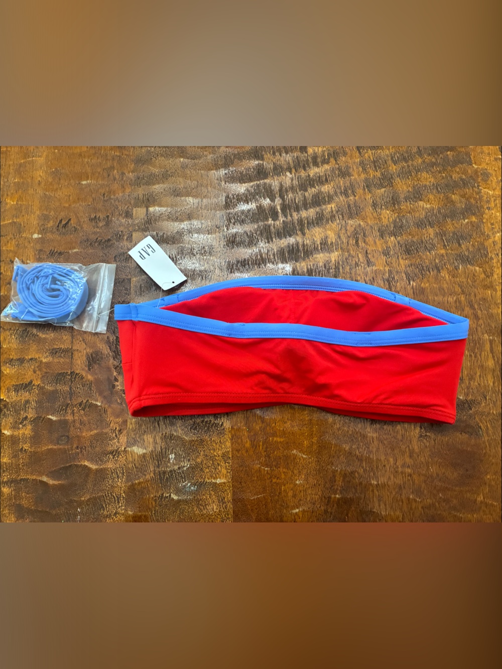 GAP Red Bandeau Bikini Top with Blue Trim - Picture 4 of 5